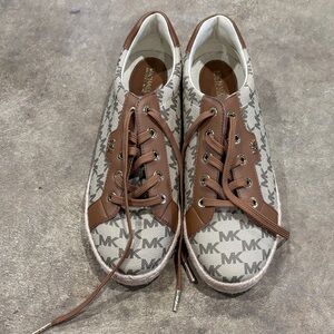 Michael Kors Beige and Brown Monogram Sneakers